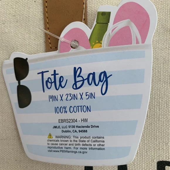 NWT Large Tote: Oatmeal Color 💯% Cotton Hello Weekend 23x14x5 inches - Picture 4 of 7